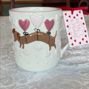 Heart Balloon dachshund hand painted Mug - White and Pink